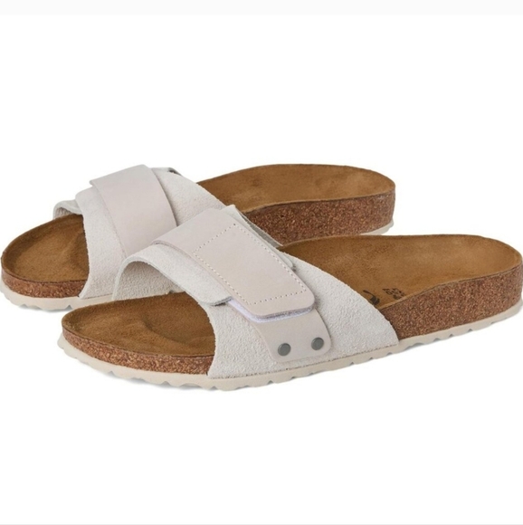 BIRKENSTOCK OITA WHITE SUEDE SLIDE SANDALS SZ 37 - Picture 1 of 16